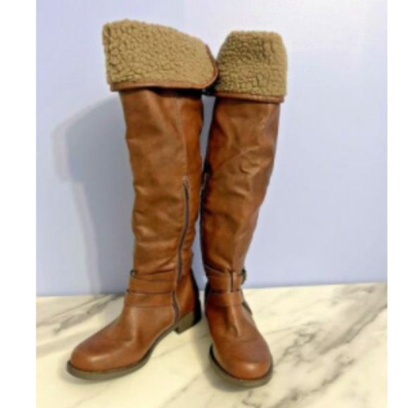 Brown Knee High Boots Size 6”Rowleigh" Shearing Cuff by JustFab Double … - Picture 3 of 11
